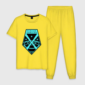 Мужская пижама хлопок с принтом X-COM (логотип) в Курске, 100% хлопок | брюки и футболка прямого кроя, без карманов, на брюках мягкая резинка на поясе и по низу штанин
 | alien | ufo | инопланетяне | нло