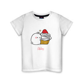 Детская футболка хлопок с принтом Кролик Моланг (кекс) в Курске, 100% хлопок | круглый вырез горловины, полуприлегающий силуэт, длина до линии бедер | Тематика изображения на принте: molang | каваи | кекс | кролик | моланг | няшя