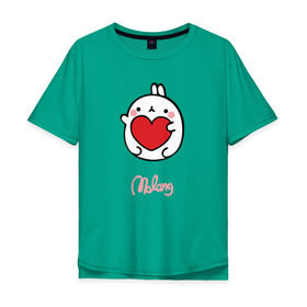 Мужская футболка хлопок Oversize с принтом Кролик Моланг (сердце) в Курске, 100% хлопок | свободный крой, круглый ворот, “спинка” длиннее передней части | Тематика изображения на принте: molang | каваи | кролик | любовь | моланг | сердце