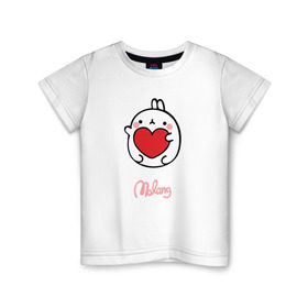 Детская футболка хлопок с принтом Кролик Моланг (сердце) в Курске, 100% хлопок | круглый вырез горловины, полуприлегающий силуэт, длина до линии бедер | molang | каваи | кролик | любовь | моланг | сердце