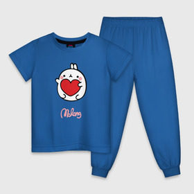 Детская пижама хлопок с принтом Кролик Моланг (сердце) в Курске, 100% хлопок |  брюки и футболка прямого кроя, без карманов, на брюках мягкая резинка на поясе и по низу штанин
 | Тематика изображения на принте: molang | каваи | кролик | любовь | моланг | сердце