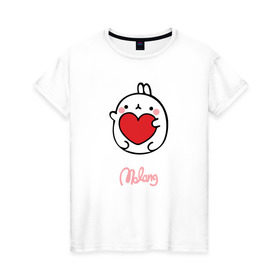 Женская футболка хлопок с принтом Кролик Моланг (сердце) в Курске, 100% хлопок | прямой крой, круглый вырез горловины, длина до линии бедер, слегка спущенное плечо | molang | каваи | кролик | любовь | моланг | сердце