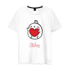 Мужская футболка хлопок с принтом Кролик Моланг (сердце) в Курске, 100% хлопок | прямой крой, круглый вырез горловины, длина до линии бедер, слегка спущенное плечо. | molang | каваи | кролик | любовь | моланг | сердце
