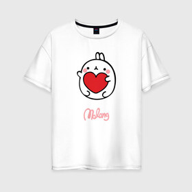 Женская футболка хлопок Oversize с принтом Кролик Моланг (сердце) в Курске, 100% хлопок | свободный крой, круглый ворот, спущенный рукав, длина до линии бедер
 | Тематика изображения на принте: molang | каваи | кролик | любовь | моланг | сердце