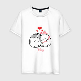 Мужская футболка хлопок с принтом Кролик Моланг (любовь) в Курске, 100% хлопок | прямой крой, круглый вырез горловины, длина до линии бедер, слегка спущенное плечо. | Тематика изображения на принте: molang | каваи | кролик | любовь | моланг