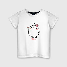 Детская футболка хлопок с принтом Кролик Моланг (цветы) в Курске, 100% хлопок | круглый вырез горловины, полуприлегающий силуэт, длина до линии бедер | molang | каваи | кролик | моланг | няша | цветы