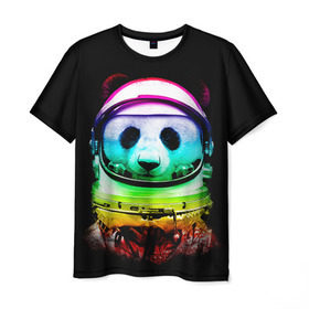 Мужская футболка 3D с принтом Панда космонавт в Курске, 100% полиэфир | прямой крой, круглый вырез горловины, длина до линии бедер | Тематика изображения на принте: астронавт | звезды | космонавт | космос | панда | радуга
