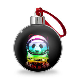 Ёлочный шар с принтом Панда космонавт в Курске, Пластик | Диаметр: 77 мм | астронавт | звезды | космонавт | космос | панда | радуга