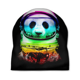 Шапка 3D с принтом Панда космонавт в Курске, 100% полиэстер | универсальный размер, печать по всей поверхности изделия | астронавт | звезды | космонавт | космос | панда | радуга