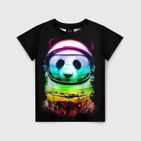 Детская футболка 3D с принтом Панда космонавт в Курске, 100% гипоаллергенный полиэфир | прямой крой, круглый вырез горловины, длина до линии бедер, чуть спущенное плечо, ткань немного тянется | астронавт | звезды | космонавт | космос | панда | радуга