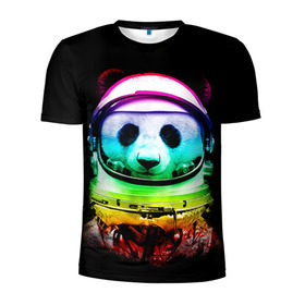 Мужская футболка 3D спортивная с принтом Панда космонавт в Курске, 100% полиэстер с улучшенными характеристиками | приталенный силуэт, круглая горловина, широкие плечи, сужается к линии бедра | Тематика изображения на принте: астронавт | звезды | космонавт | космос | панда | радуга