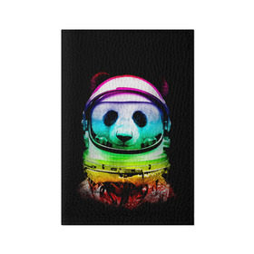 Обложка для паспорта матовая кожа с принтом Панда космонавт в Курске, натуральная матовая кожа | размер 19,3 х 13,7 см; прозрачные пластиковые крепления | астронавт | звезды | космонавт | космос | панда | радуга