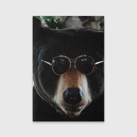 Обложка для паспорта матовая кожа с принтом Медведь в очках в Курске, натуральная матовая кожа | размер 19,3 х 13,7 см; прозрачные пластиковые крепления | Тематика изображения на принте: животное | медведь | новая | очки | природа | стильная
