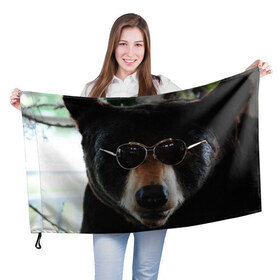 Флаг 3D с принтом Медведь в очках в Курске, 100% полиэстер | плотность ткани — 95 г/м2, размер — 67 х 109 см. Принт наносится с одной стороны | Тематика изображения на принте: животное | медведь | новая | очки | природа | стильная