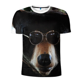 Мужская футболка 3D спортивная с принтом Медведь в очках в Курске, 100% полиэстер с улучшенными характеристиками | приталенный силуэт, круглая горловина, широкие плечи, сужается к линии бедра | животное | медведь | новая | очки | природа | стильная
