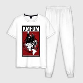 Мужская пижама хлопок с принтом KMFDM 2013 в Курске, 100% хлопок | брюки и футболка прямого кроя, без карманов, на брюках мягкая резинка на поясе и по низу штанин
 | industrial | город | крик