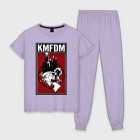 Женская пижама хлопок с принтом KMFDM 2013 в Курске, 100% хлопок | брюки и футболка прямого кроя, без карманов, на брюках мягкая резинка на поясе и по низу штанин | industrial | город | крик