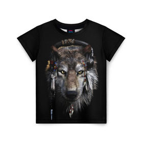 Детская футболка 3D с принтом Волк в Курске, 100% гипоаллергенный полиэфир | прямой крой, круглый вырез горловины, длина до линии бедер, чуть спущенное плечо, ткань немного тянется | wolf | волк | животные | прикольные картинки