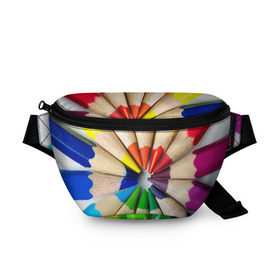 Поясная сумка 3D с принтом Карандаши в Курске, 100% полиэстер | плотная ткань, ремень с регулируемой длиной, внутри несколько карманов для мелочей, основное отделение и карман с обратной стороны сумки застегиваются на молнию | карандаш | радуга | разноцветная | цветная