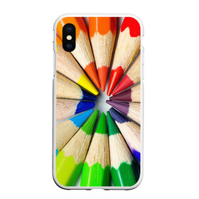 Чехол для iPhone XS Max матовый с принтом Карандаши в Курске, Силикон | Область печати: задняя сторона чехла, без боковых панелей | Тематика изображения на принте: карандаш | радуга | разноцветная | цветная