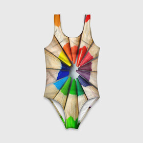 Детский купальник 3D с принтом Карандаши в Курске, Полиэстер 85%, Спандекс 15% | Слитный крой, подклад по переду изделия, узкие бретели | карандаш | радуга | разноцветная | цветная