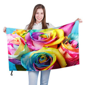 Флаг 3D с принтом Радужная роза в Курске, 100% полиэстер | плотность ткани — 95 г/м2, размер — 67 х 109 см. Принт наносится с одной стороны | Тематика изображения на принте: бутон | лепестки | радуга | радужная роза | спектр | цвет | цветные | яркий