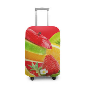 Чехол для чемодана 3D с принтом Фрукты в Курске, 86% полиэфир, 14% спандекс | двустороннее нанесение принта, прорези для ручек и колес | fresh | апедьсин | киви | клубника | пузыри | сок | фреш | фрукты | яблоко | ягоды