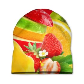 Шапка 3D с принтом Фрукты в Курске, 100% полиэстер | универсальный размер, печать по всей поверхности изделия | fresh | апедьсин | киви | клубника | пузыри | сок | фреш | фрукты | яблоко | ягоды