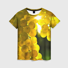 Женская футболка 3D с принтом Виноград в Курске, 100% полиэфир ( синтетическое хлопкоподобное полотно) | прямой крой, круглый вырез горловины, длина до линии бедер | виноград | виноградник | лоза | лучи | солнце | ягоды