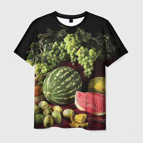 Мужская футболка 3D с принтом Арбуз в Курске, 100% полиэфир | прямой крой, круглый вырез горловины, длина до линии бедер | арбуз | виноград | каштан | натюрморт | плоды | ягоды
