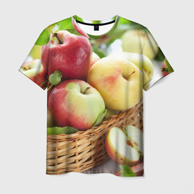 Мужская футболка 3D с принтом Яблоки в Курске, 100% полиэфир | прямой крой, круглый вырез горловины, длина до линии бедер | корзина | красные | яблоки