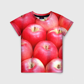 Детская футболка 3D с принтом Яблоки в Курске, 100% гипоаллергенный полиэфир | прямой крой, круглый вырез горловины, длина до линии бедер, чуть спущенное плечо, ткань немного тянется | Тематика изображения на принте: красные | плоды | уражай | фрукты | яблоки