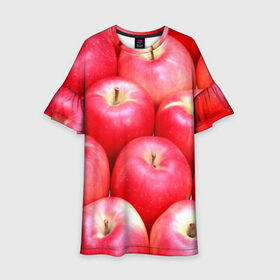 Детское платье 3D с принтом Яблоки в Курске, 100% полиэстер | прямой силуэт, чуть расширенный к низу. Круглая горловина, на рукавах — воланы | Тематика изображения на принте: красные | плоды | уражай | фрукты | яблоки