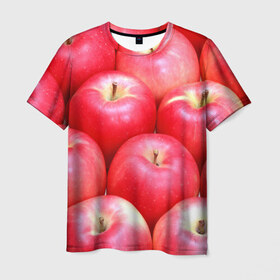 Мужская футболка 3D с принтом Яблоки в Курске, 100% полиэфир | прямой крой, круглый вырез горловины, длина до линии бедер | красные | плоды | уражай | фрукты | яблоки