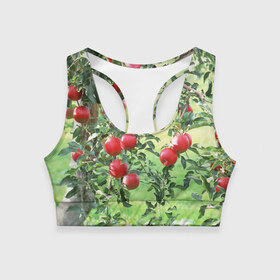 Женский спортивный топ 3D с принтом Яблоки в Курске, 82% полиэстер, 18% спандекс Ткань безопасна для здоровья, позволяет коже дышать, не мнется и не растягивается |  | дерево | зелень | красные | сад | яблоки