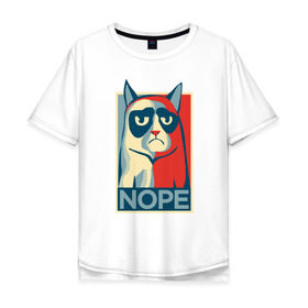 Мужская футболка хлопок Oversize с принтом Nope в Курске, 100% хлопок | свободный крой, круглый ворот, “спинка” длиннее передней части | Тематика изображения на принте: cat | nope | swag | кот | свег | свэг