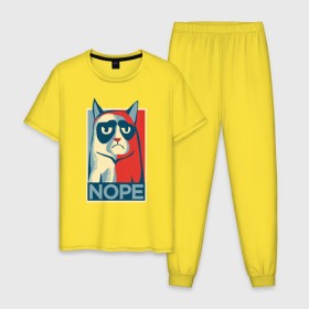 Мужская пижама хлопок с принтом Nope в Курске, 100% хлопок | брюки и футболка прямого кроя, без карманов, на брюках мягкая резинка на поясе и по низу штанин
 | Тематика изображения на принте: cat | nope | swag | кот | свег | свэг