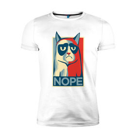 Мужская футболка премиум с принтом Nope в Курске, 92% хлопок, 8% лайкра | приталенный силуэт, круглый вырез ворота, длина до линии бедра, короткий рукав | Тематика изображения на принте: cat | nope | swag | кот | свег | свэг