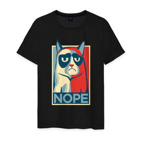 Мужская футболка хлопок с принтом Nope в Курске, 100% хлопок | прямой крой, круглый вырез горловины, длина до линии бедер, слегка спущенное плечо. | cat | nope | swag | кот | свег | свэг