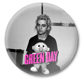 Значок с принтом Green Day в Курске,  металл | круглая форма, металлическая застежка в виде булавки | green day | грин дей | зеленый день