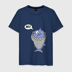 Мужская футболка хлопок с принтом Акула в Курске, 100% хлопок | прямой крой, круглый вырез горловины, длина до линии бедер, слегка спущенное плечо. | hi | shark | привет