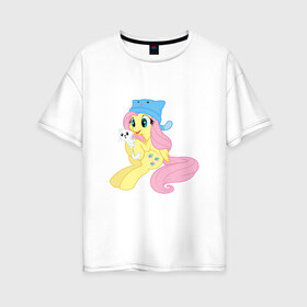 Женская футболка хлопок Oversize с принтом Флаттершай в Курске, 100% хлопок | свободный крой, круглый ворот, спущенный рукав, длина до линии бедер
 | fluttershy | my little pony | мой маленький пони | пони | флаттершай