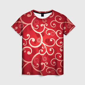 Женская футболка 3D с принтом Background в Курске, 100% полиэфир ( синтетическое хлопкоподобное полотно) | прямой крой, круглый вырез горловины, длина до линии бедер | hearts | red | romantic | valentine | прикольные | сердечки | фон