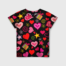 Детская футболка 3D с принтом Любовь в Курске, 100% гипоаллергенный полиэфир | прямой крой, круглый вырез горловины, длина до линии бедер, чуть спущенное плечо, ткань немного тянется | love is | любовь | подарки | сердца