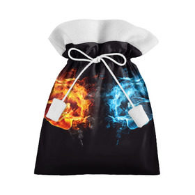 Подарочный 3D мешок с принтом Лёд и пламя в Курске, 100% полиэстер | Размер: 29*39 см | Тематика изображения на принте: вода | красный | лёд и пламя | огонь | руки | синий | столкновение | удар