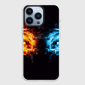 Чехол для iPhone 13 Pro с принтом Лёд и пламя в Курске,  |  | Тематика изображения на принте: вода | красный | лёд и пламя | огонь | руки | синий | столкновение | удар
