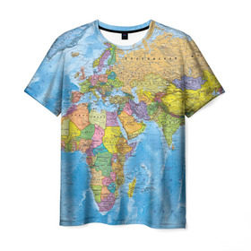 Мужская футболка 3D с принтом Карта в Курске, 100% полиэфир | прямой крой, круглый вырез горловины, длина до линии бедер | map | world | глобус | мир | россия