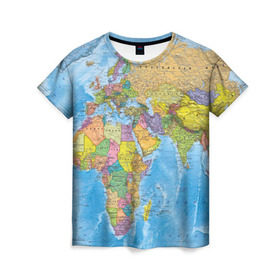 Женская футболка 3D с принтом Карта в Курске, 100% полиэфир ( синтетическое хлопкоподобное полотно) | прямой крой, круглый вырез горловины, длина до линии бедер | map | world | глобус | мир | россия