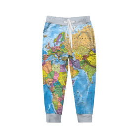 Детские брюки 3D с принтом Карта в Курске, 100% полиэстер | манжеты по низу, эластичный пояс регулируется шнурком, по бокам два кармана без застежек, внутренняя часть кармана из мелкой сетки | map | world | глобус | мир | россия