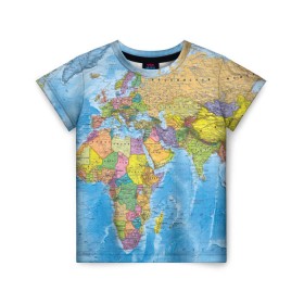 Детская футболка 3D с принтом Карта в Курске, 100% гипоаллергенный полиэфир | прямой крой, круглый вырез горловины, длина до линии бедер, чуть спущенное плечо, ткань немного тянется | Тематика изображения на принте: map | world | глобус | мир | россия